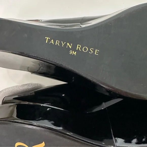 Taryn Rose Tri-Star Black Patent White Rose Wedge Sandals NWT Women’s Size 9 - Picture 8 of 11
